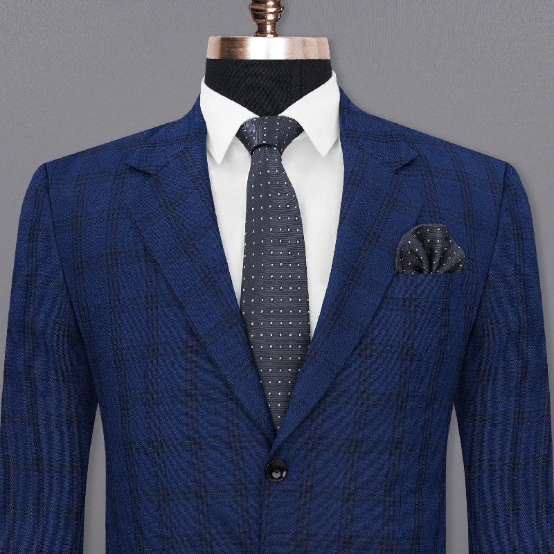 Dark Byzantium Blue Plaid Blazer