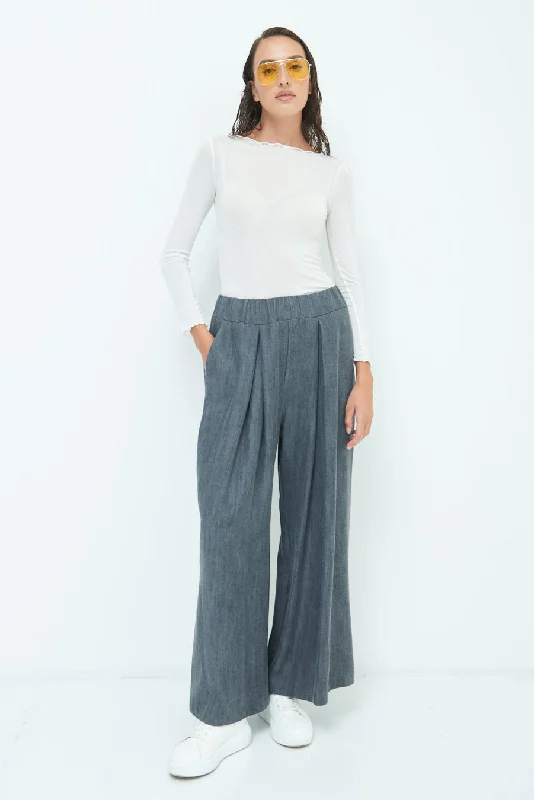 Elastic waist wide-leg trousers with pleats wholesale