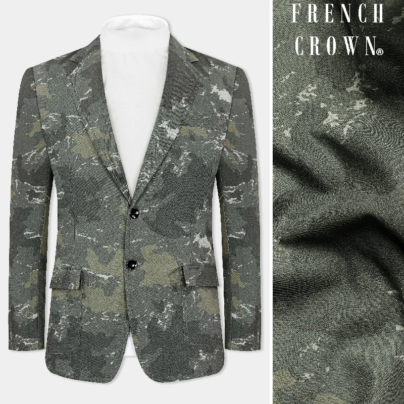 Flint Green with Fuscous Green Camouflage Premium Cotton Blazer