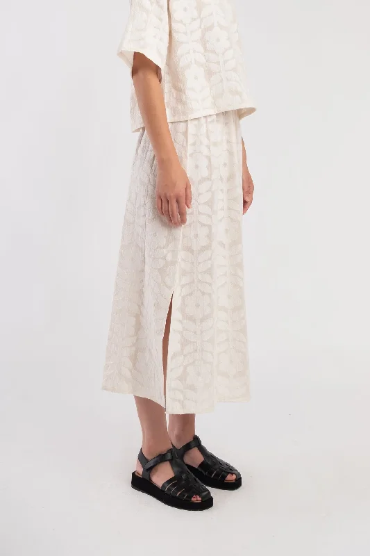 Cream Floral Jacquard Skirt