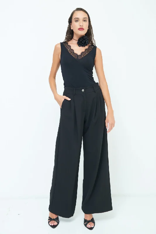 High-waisted pleated wide-leg trousers wholesale