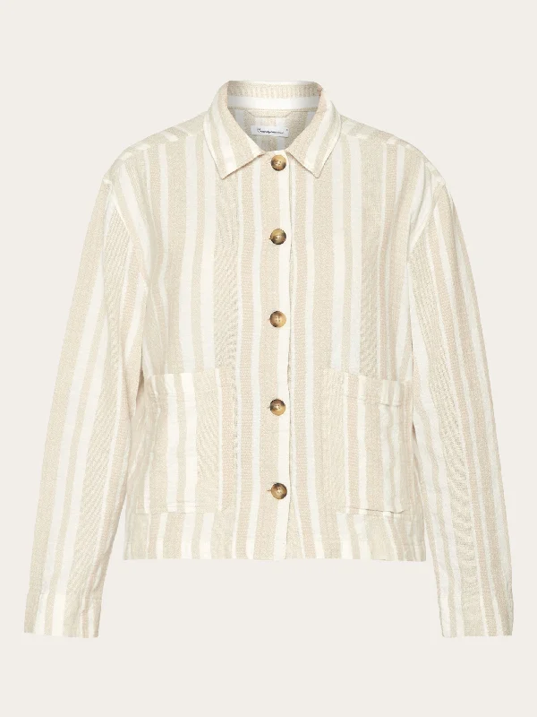 Jacquard woven stripe regular overshirt - GOTS/Vegan - Beige stripe