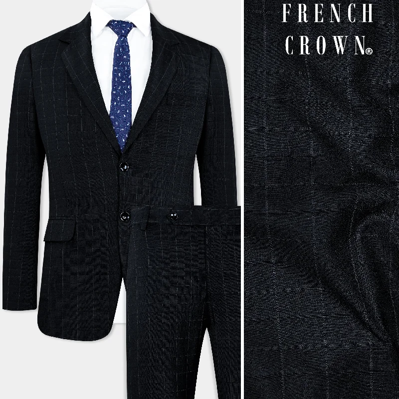 Jade Black Subtle Checkered Wool Rich Suit