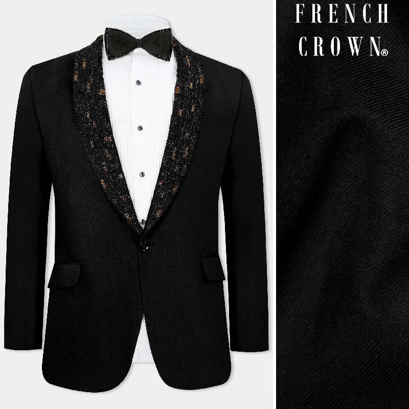 Jade Black Wool Rich Tuxedo Designer Blazer