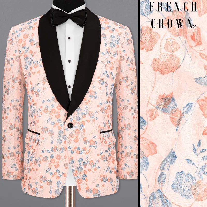 Mandys Pink Floral Textured Designer Tuxedo Blazer