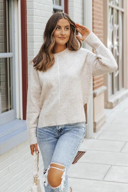 Natural Contrast Ribbed Pullover Sweater