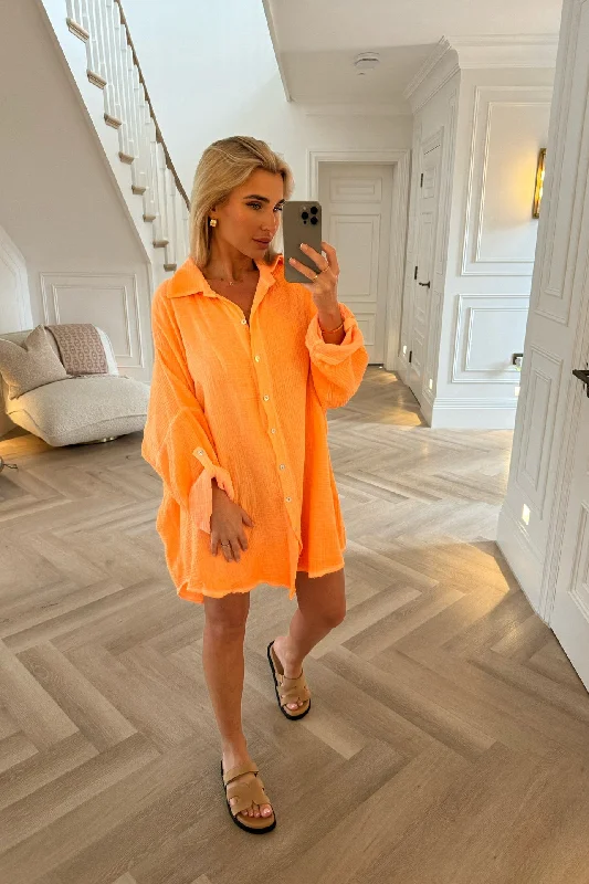 NEON ORANGE OVERSIZED CHEESE CLOTH SHIRT