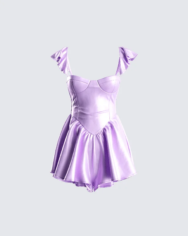 Nett Lavender Satin Ruffle Romper