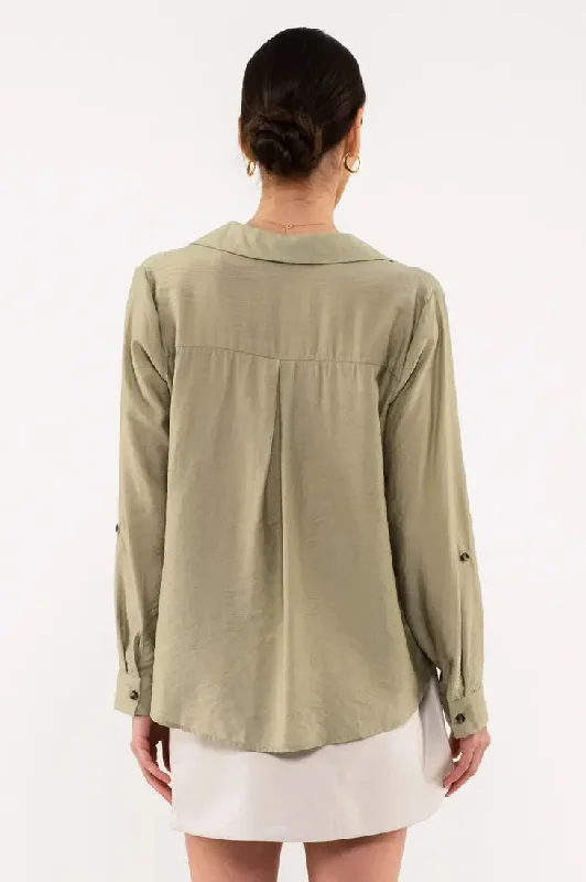 Roll Up Sleeve Pullover Top With Front Pockets