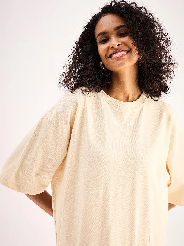 Women Beige Oversized T-Shirt Dress