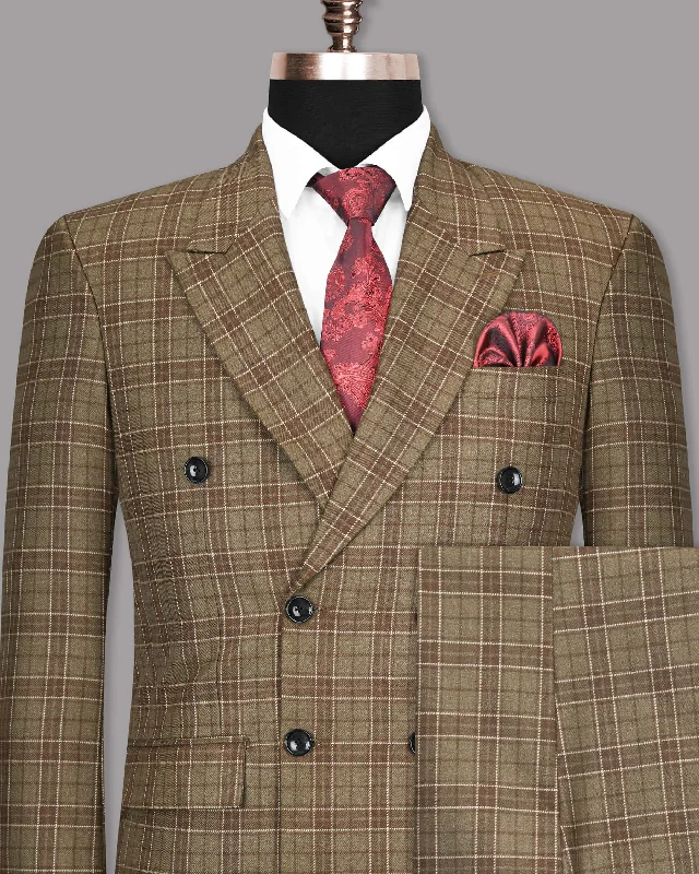 Shingle Fawn with Sand Dune Brown Twill Double-Breasted Plaid Suit