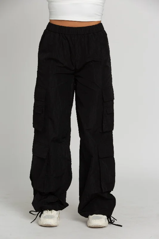 Shiny Black Parachute Pants