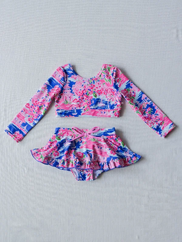 Skirted Crop Rash Guard - Floral Paradise