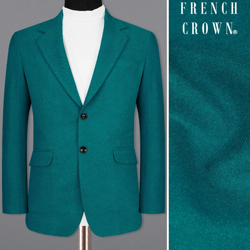 Turquoise Pure Wool Single Breasted Blazer