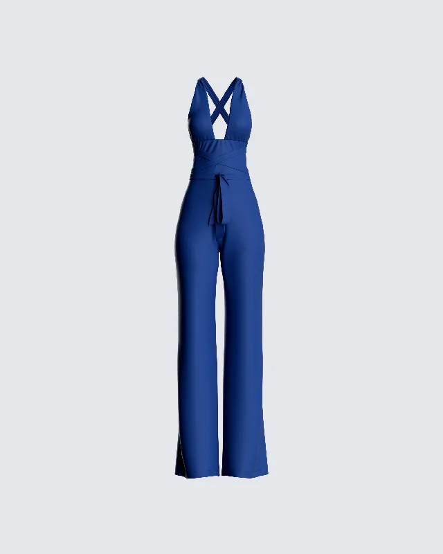 Valentina Blue Halter Jumpsuit