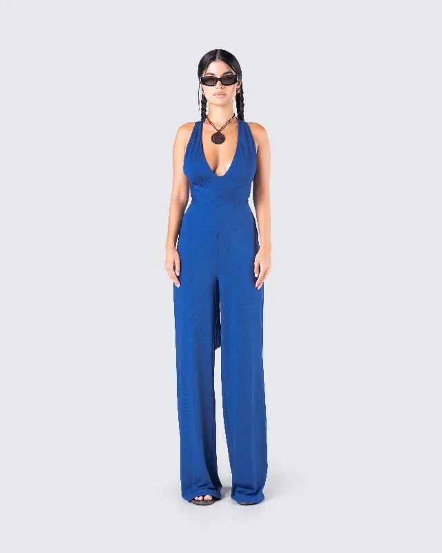 Valentina Blue Halter Jumpsuit