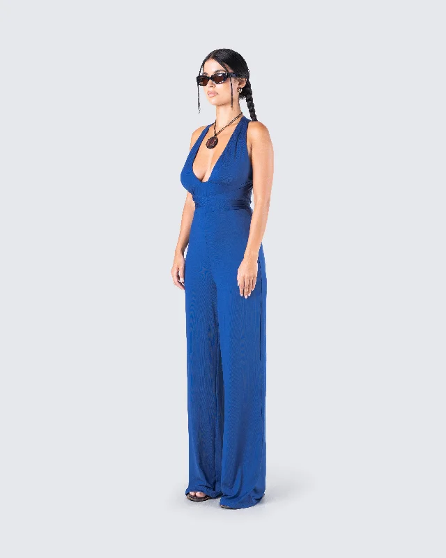 Valentina Blue Halter Jumpsuit