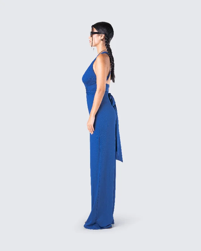 Valentina Blue Halter Jumpsuit