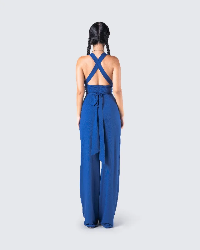 Valentina Blue Halter Jumpsuit