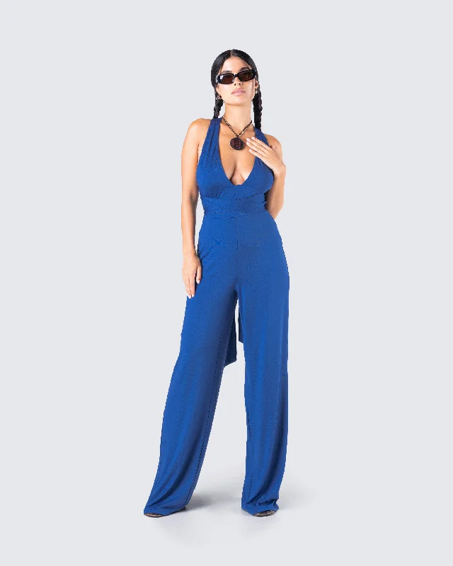 Valentina Blue Halter Jumpsuit