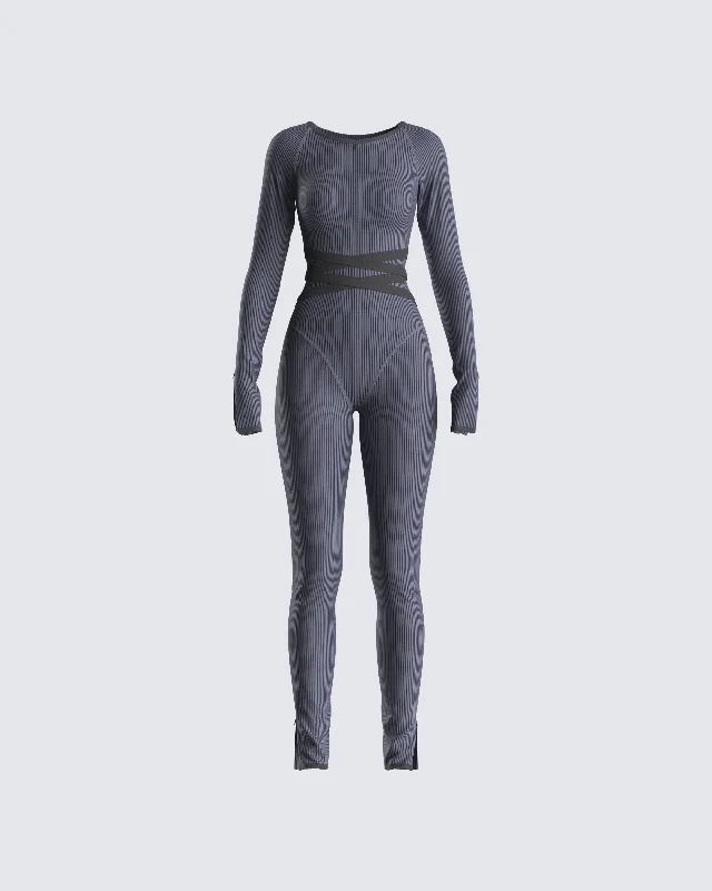 Vilma Grey Rib Zip Jumpsuit