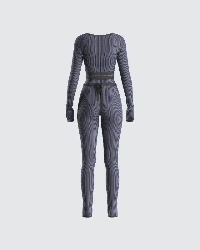 Vilma Grey Rib Zip Jumpsuit