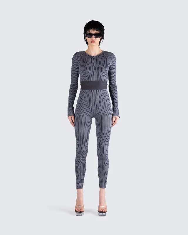 Vilma Grey Rib Zip Jumpsuit