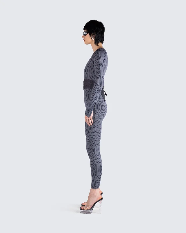 Vilma Grey Rib Zip Jumpsuit