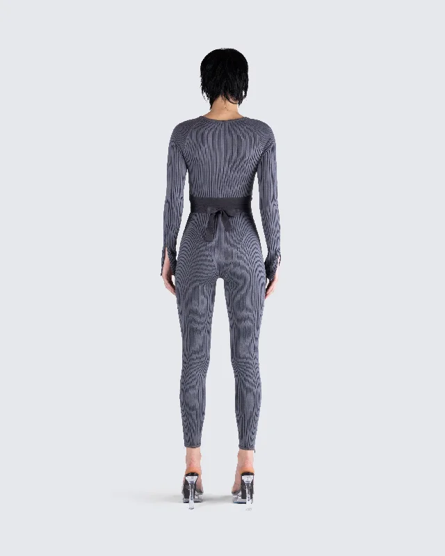 Vilma Grey Rib Zip Jumpsuit