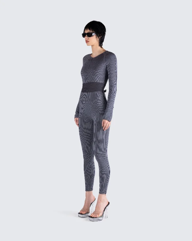 Vilma Grey Rib Zip Jumpsuit