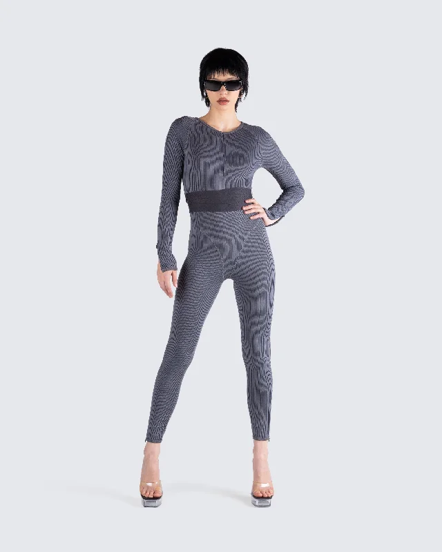 Vilma Grey Rib Zip Jumpsuit