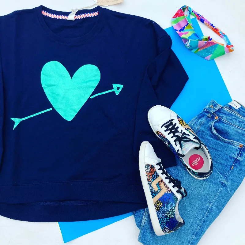 Hearts Collide Crew sweater - navy teal