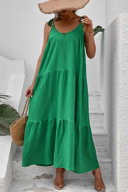 Perfee Tie-Shoulder Tiered Maxi Dress Discounted maxi dresses