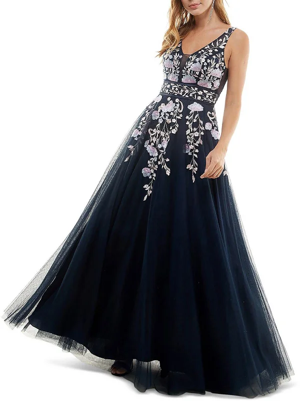 Juniors Womens Mesh Embroidered Evening Dress Elegant evening unclassified dresses